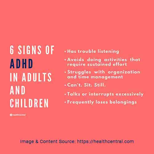Six signs of ADHD in adults and children.